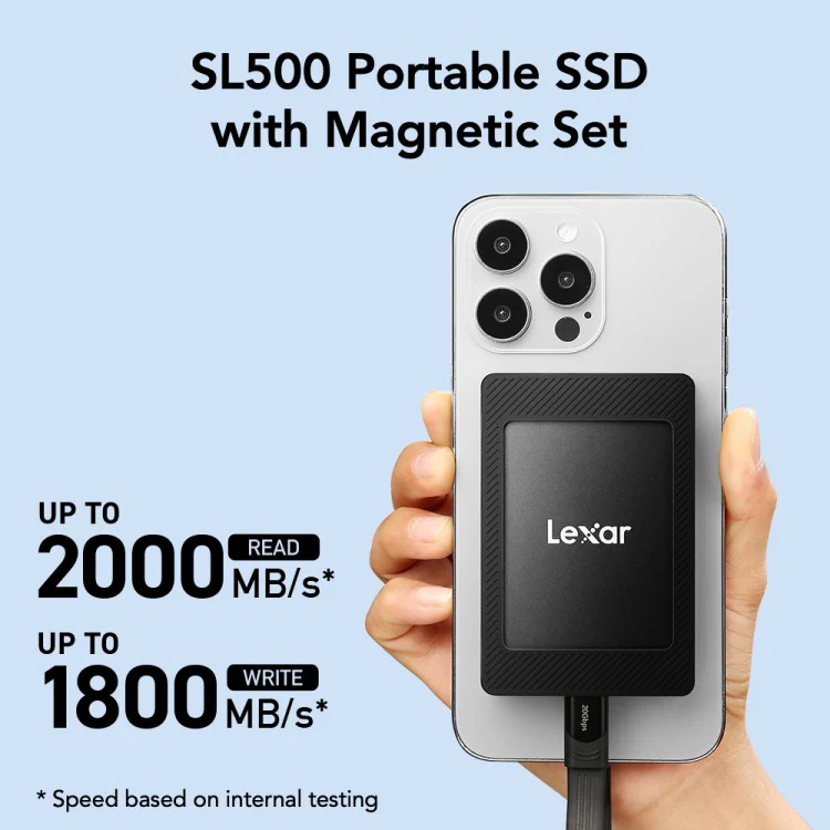 Lexar SL500 USB 3.2 Gen 2x2 Portable SSD With Magnetic Set - Up To 2000MB/s Read & 1800MB/s Write (1TB, 2TB) (LSL500M001T-RNBNG, LSL500M002T-RNBNG) - Image 4