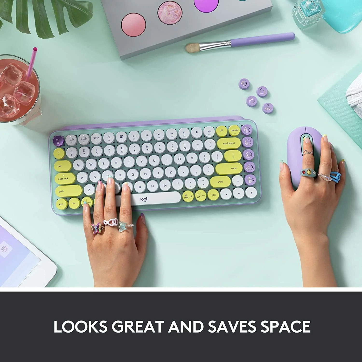 Logitech Pop Keys Wireless Mechanical Keyboard With Customizable Emoji Keys (Daydream Mint) - Image 6