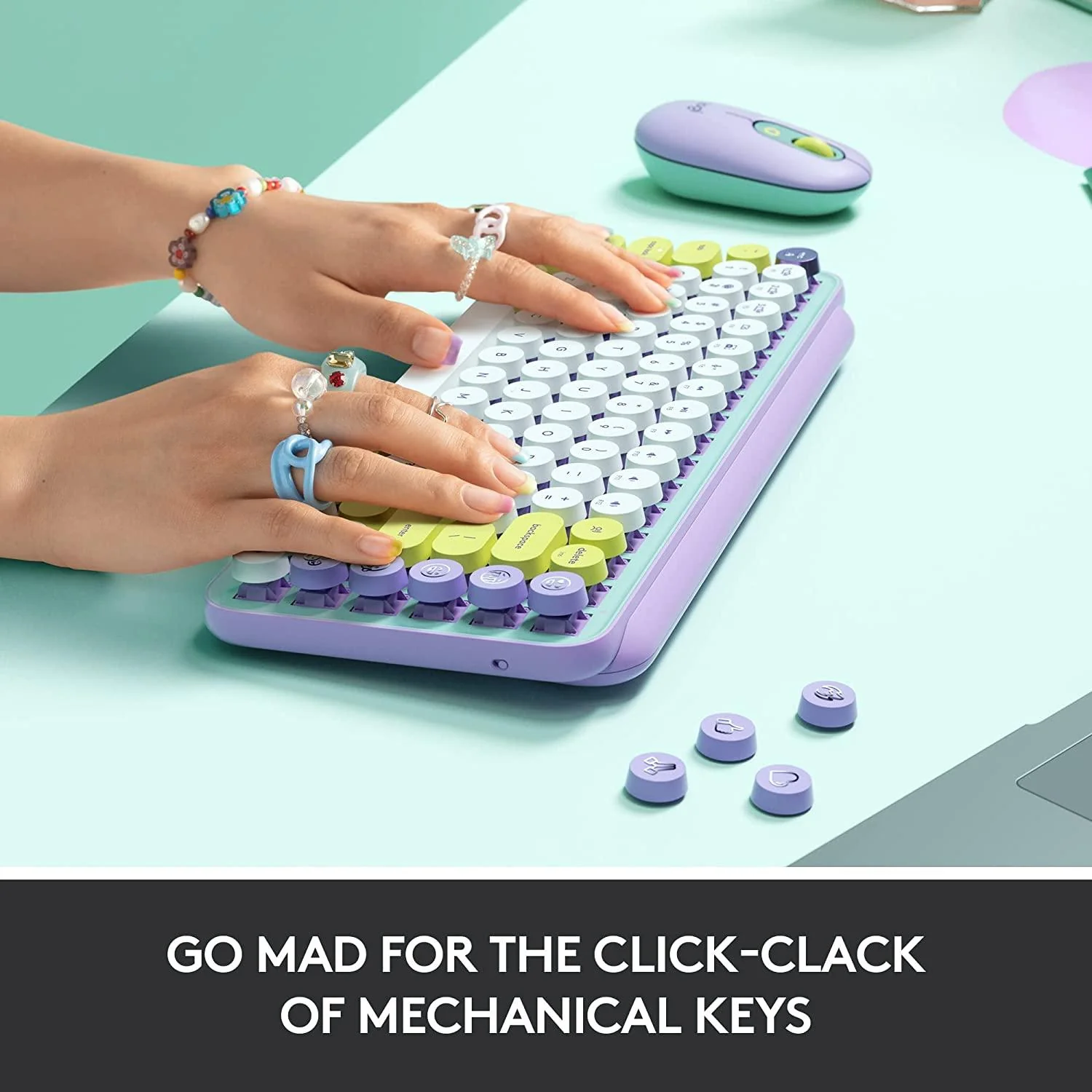 Logitech Pop Keys Wireless Mechanical Keyboard With Customizable Emoji Keys (Daydream Mint) - Image 7