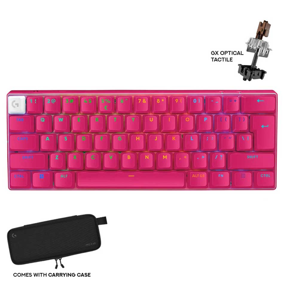Logitech Pro X 60 Lightspeed Wireless Gaming Keyboard (GX Optical Tactile) (Black, White, Magenta) - Image 16