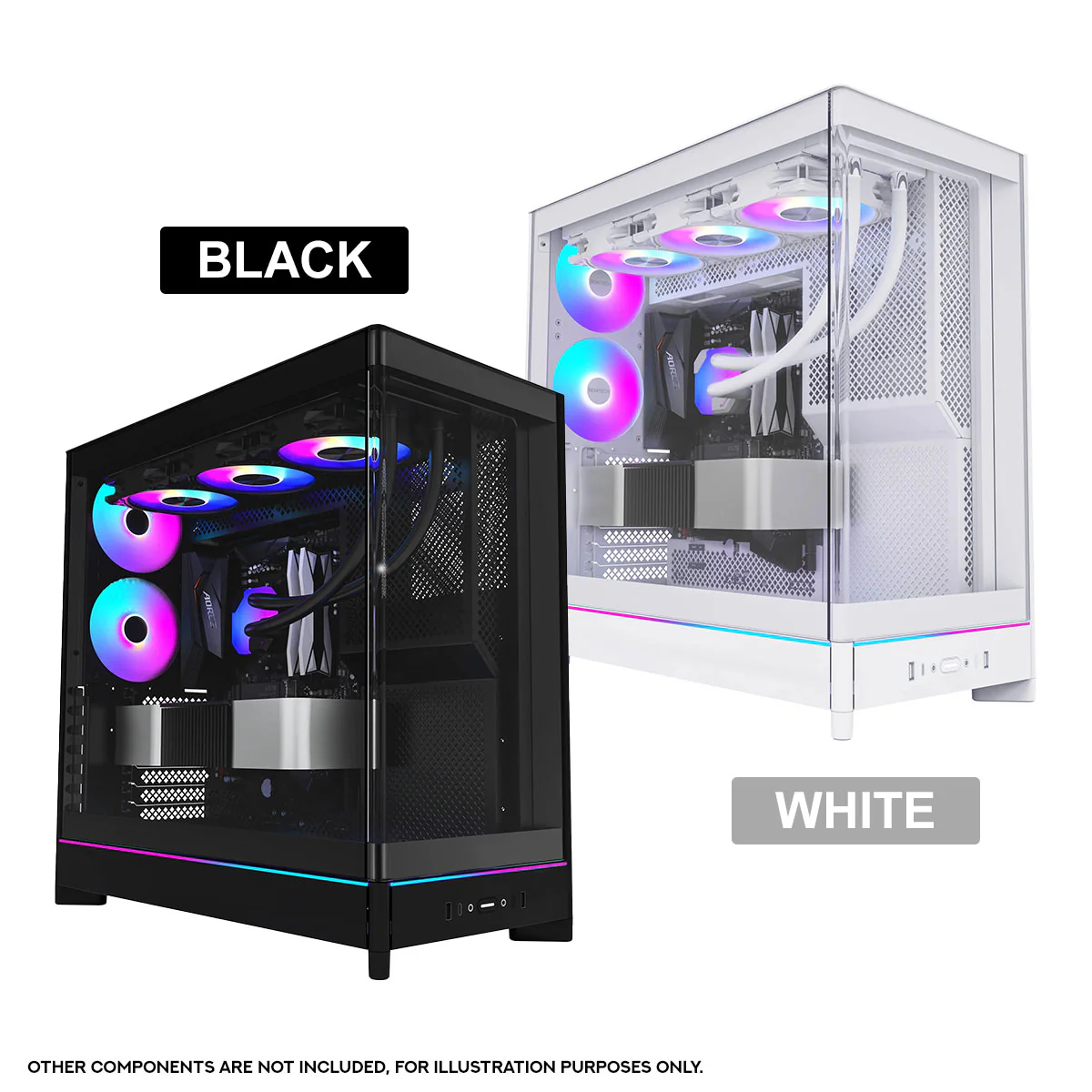 Montech HS02 Pro ATX Mid-Tower Curved Glass Front & TG Side Panel PC Case (Black, White)