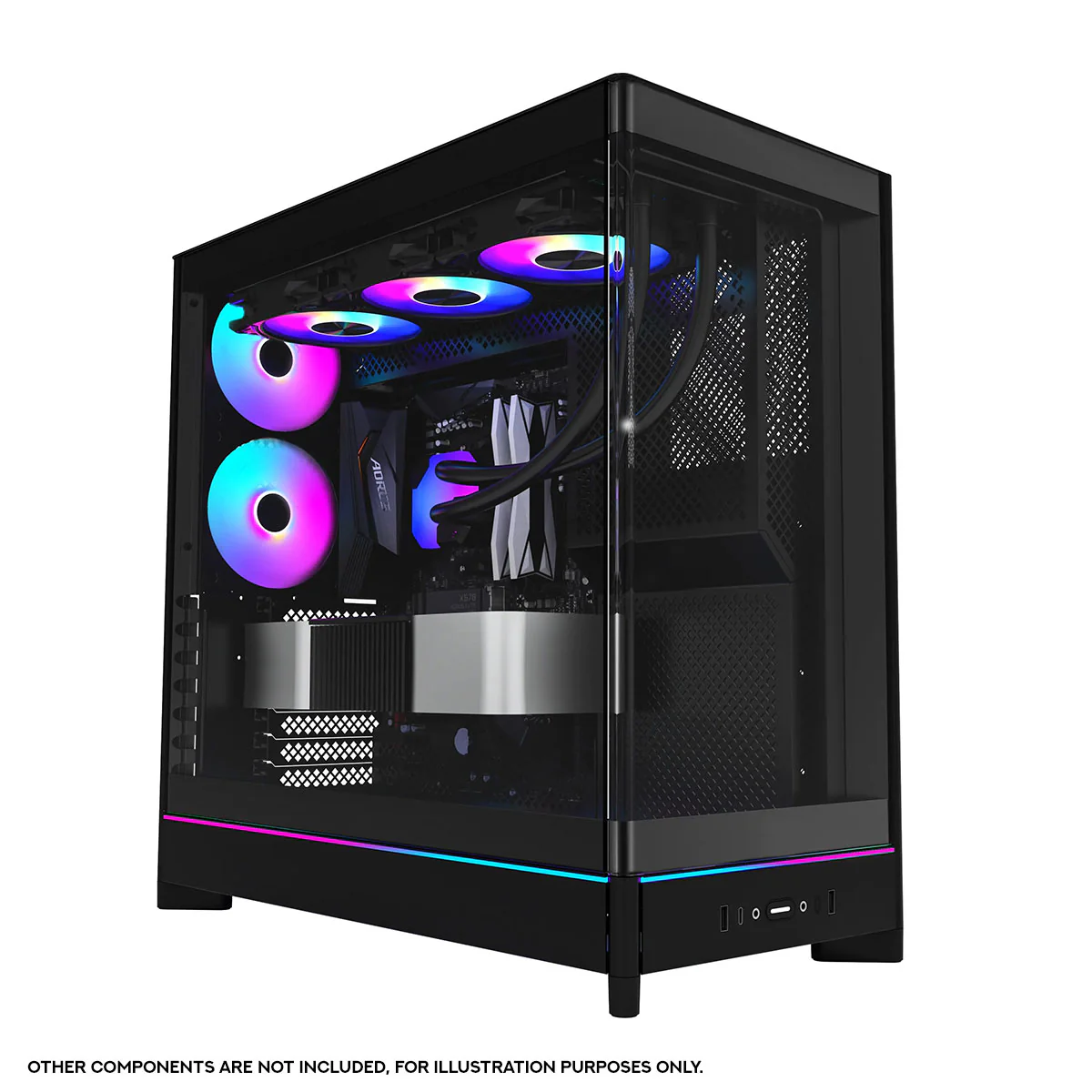Montech HS02 Pro ATX Mid-Tower Curved Glass Front & TG Side Panel PC Case (Black, White) - Image 2