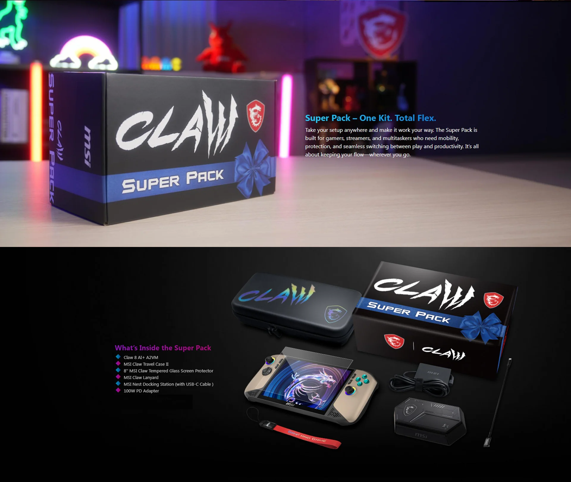 MSI Claw 8 AI+ A2VM-060PH Super Pack Handheld Gaming Console (Sandstorm) | 8" FHD+ (1920x1200) 120Hz Touch | Core Ultra 7 258V | 32GB RAM | 1TB SSD | Intel Arc 140V | Win 11 Home |Travel Case II +Screen Protector +Lanyard +Docking Station +100W PD Adapter - Image 8