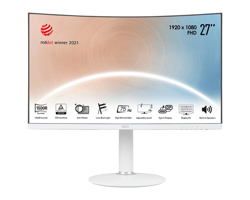 MSI Modern MD271CPW 27" FHD 75Hz Business & Productivity Curved Monitor (White)
