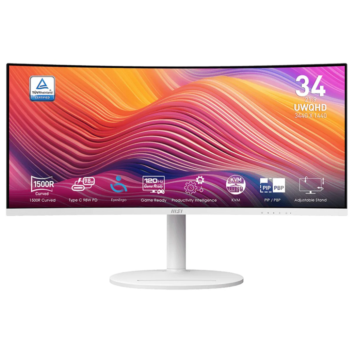 MSI Modern MD342CQPW 34" UWQHD (3440x1440) 120Hz 1ms (MPRT) / 4ms (GtG) VA Business & Productivity Monitor (White) - Image 2