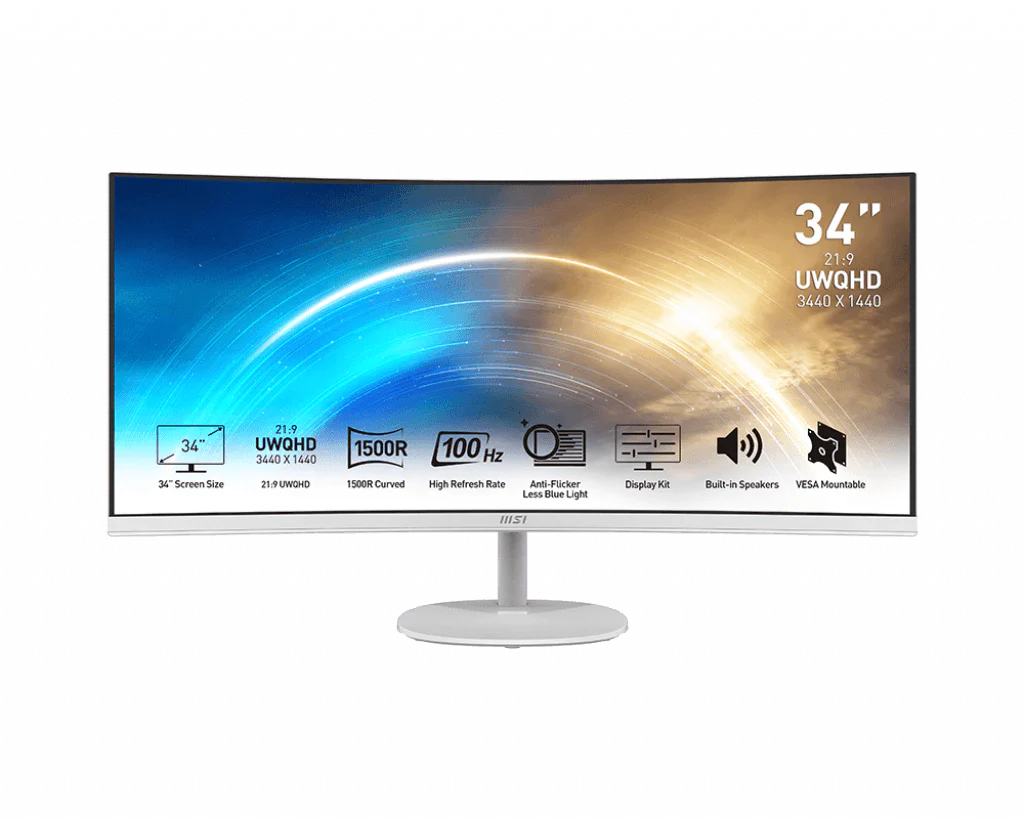 MSI Pro MP341CQW 34" UWQHD Curved Business & Productivity Monitor (White) - Image 2