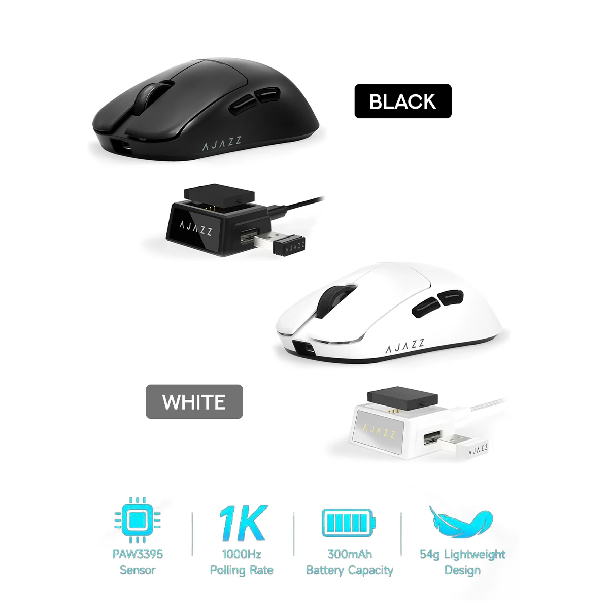 Nacodex x Ajazz AJ159 V2 Tri-Mode Gaming Mouse (Black, White)