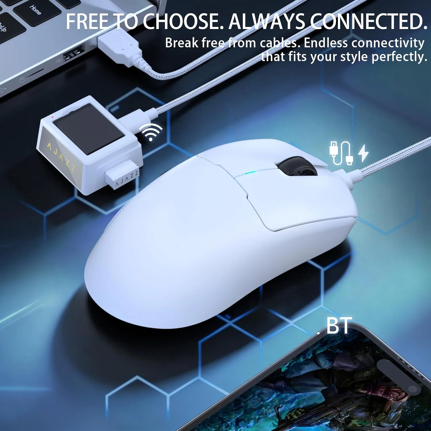 Nacodex x Ajazz AJ159 V2 Tri-Mode Gaming Mouse (Black, White) - Image 3