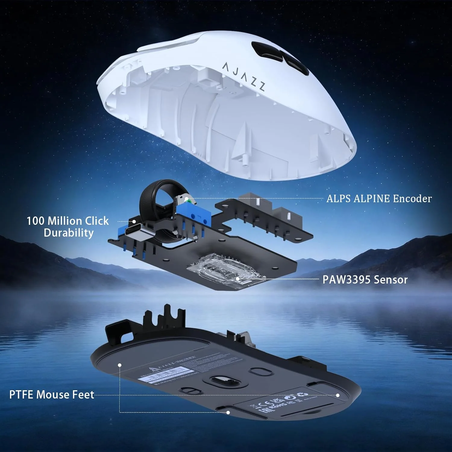 Nacodex x Ajazz AJ159 V2 Tri-Mode Gaming Mouse (Black, White) - Image 4