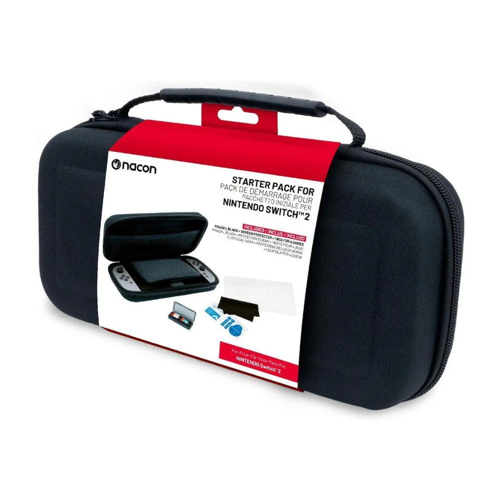 Nacon Starter Pack Includes Rigid Pouch + Screen Protector + Practical Foldable Card Case for Nintendo Switch 2 (Black, Blue, Red) - Image 7