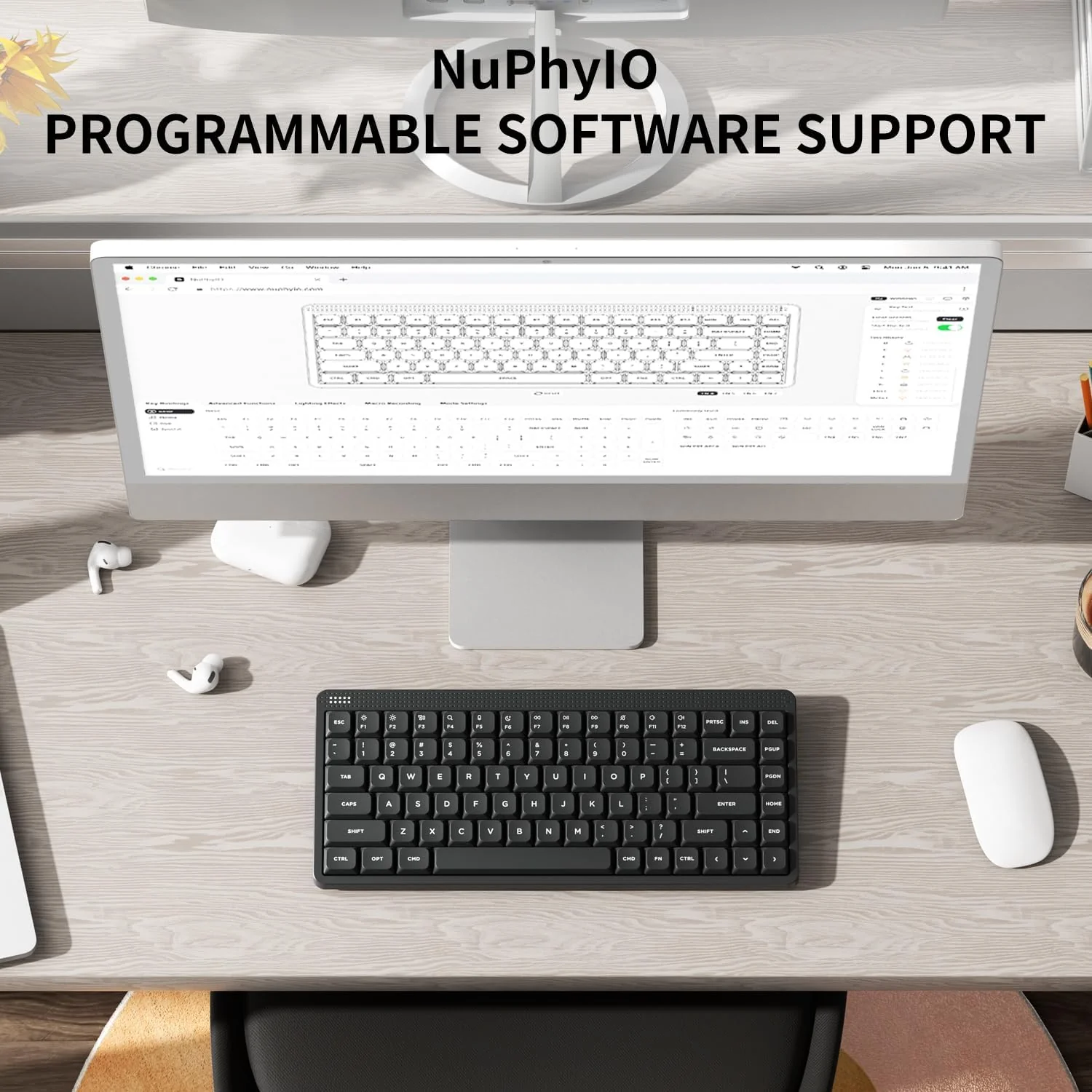 NuPhy Node75 High-Profile Hot-Swappable 82-Key Tri-Mode Wireless Mechanical Keyboard (Blush Max Switch) (Ink Gray) - Image 3