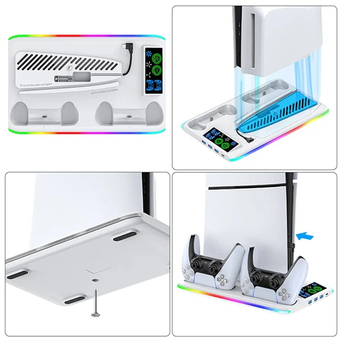 OIVO Cooling Stand with Controller Charger for PS5 / PS5 Slim (White) (IV-P5364X) - Image 7
