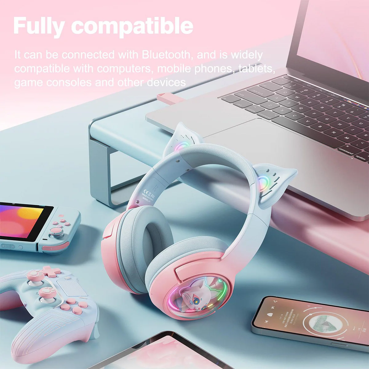 Onikuma B5 RGB Gradient Wireless Professional Gaming Headset (Blue/Pink) - Image 7