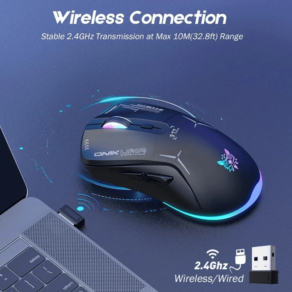 Onikuma CW917 RGB Dual-Mode Gaming Mouse (Black, White) - Image 4