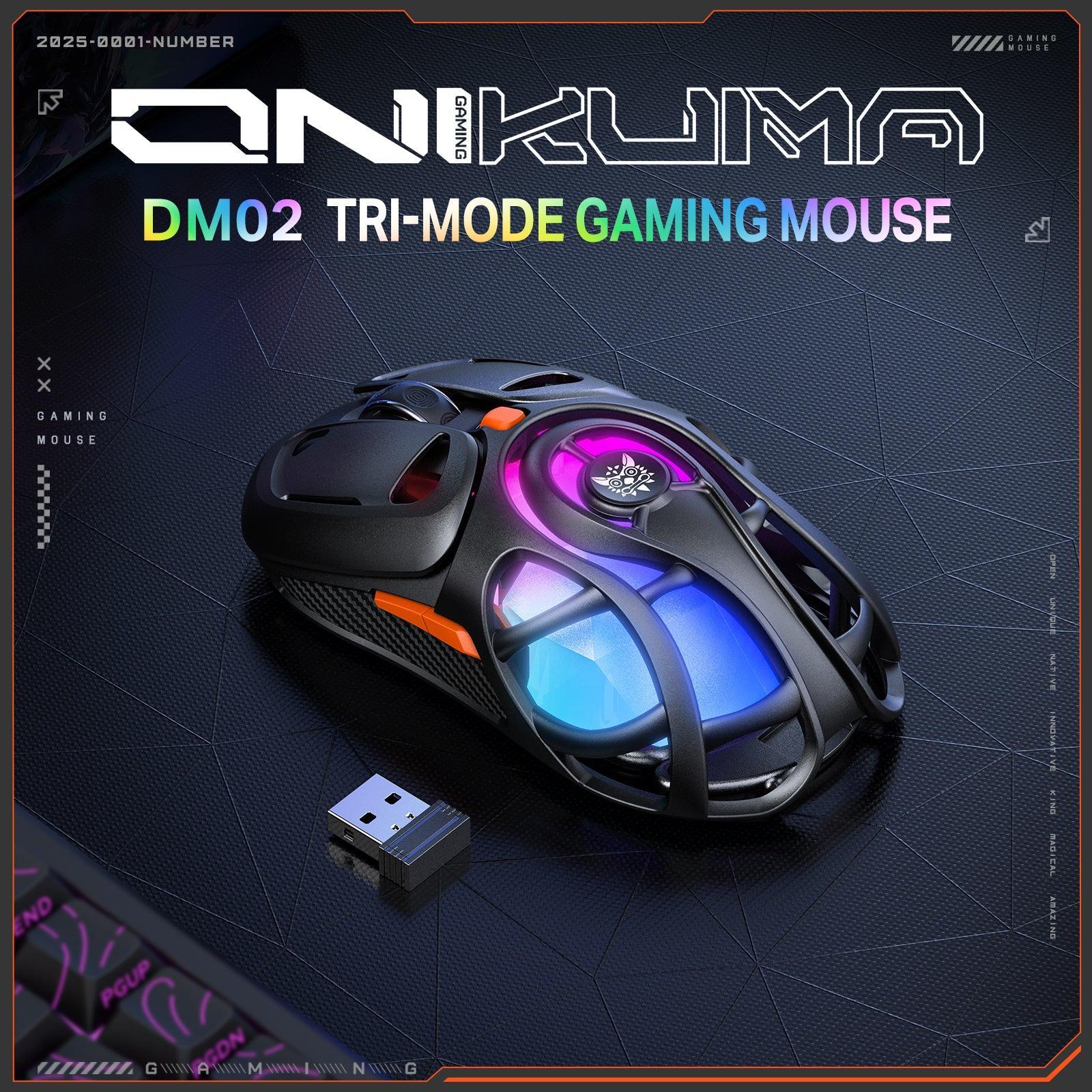 Onikuma DM02 Tri-Mode RGB Wireless Gaming Mouse (Black, Grey) - Image 2