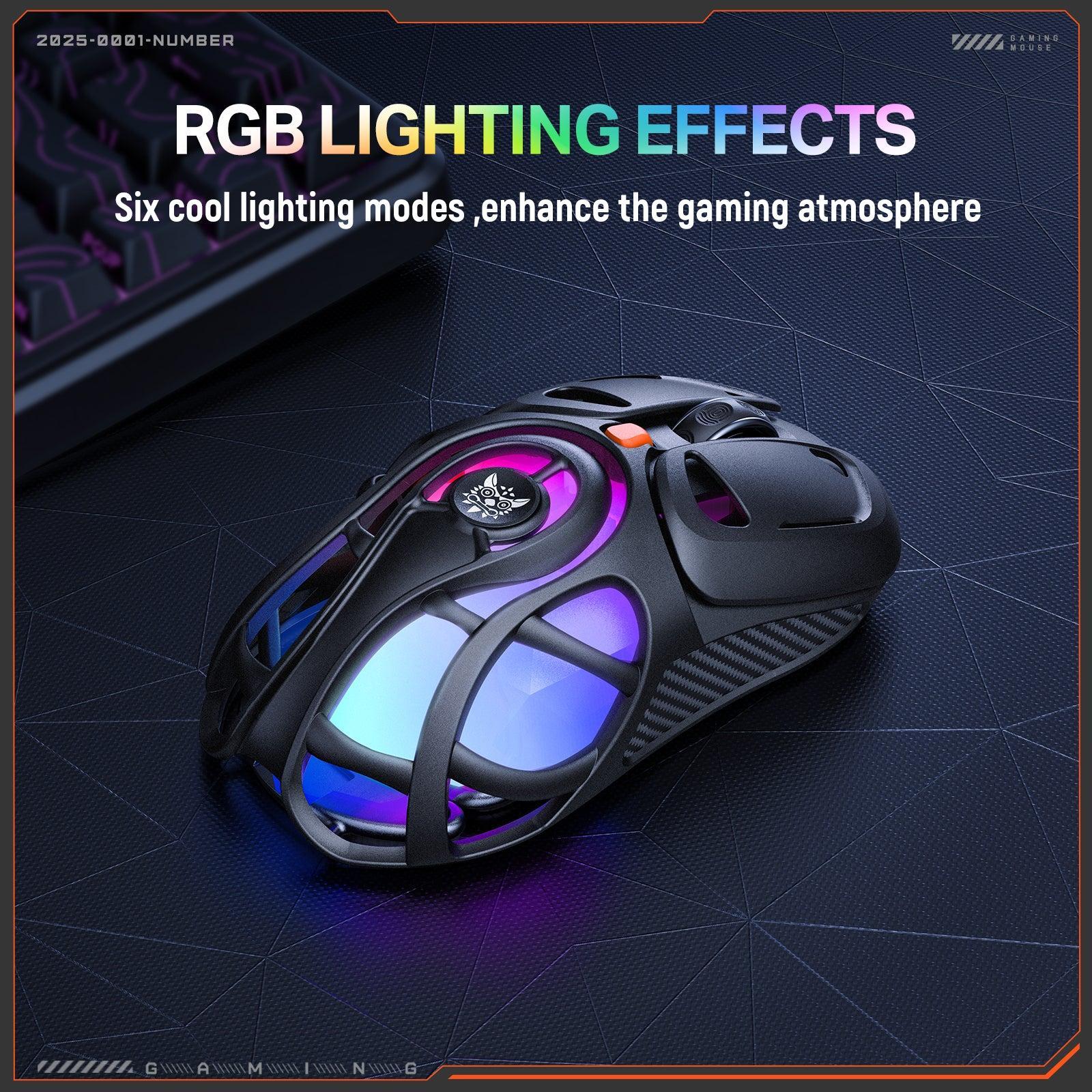 Onikuma DM02 Tri-Mode RGB Wireless Gaming Mouse (Black, Grey) - Image 8