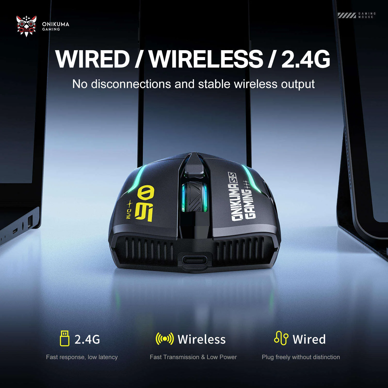 Onikuma DM06 Tri-Mode RGB Wireless Gaming Mouse (Black) - Image 5