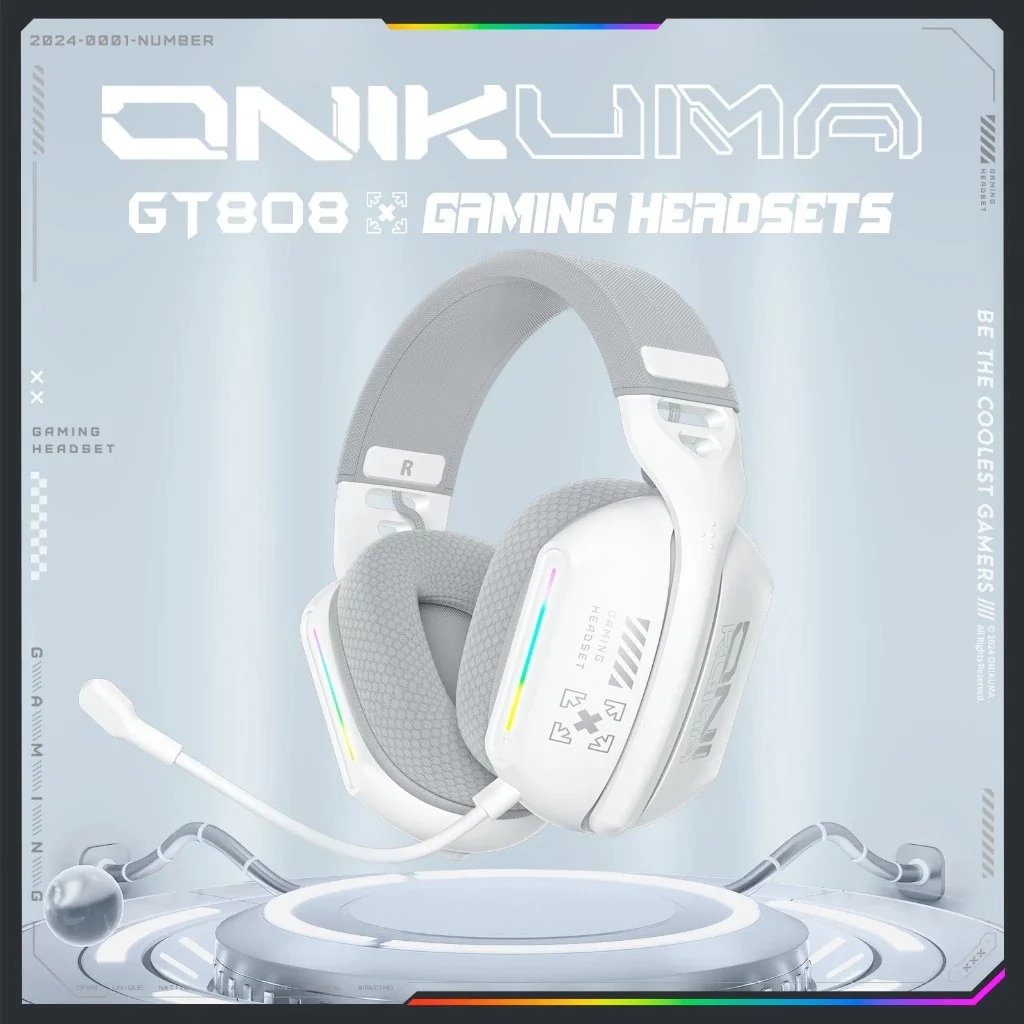Onikuma GT808 RGB Tri-Mode Gaming Headset with Microphone (Black, White) - Image 10