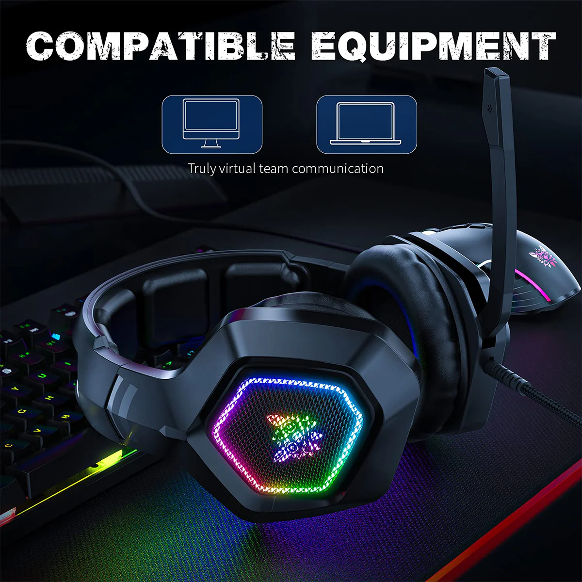 Onikuma K10 RGB 7.1 Wired Gaming Headset (Black) - Image 3