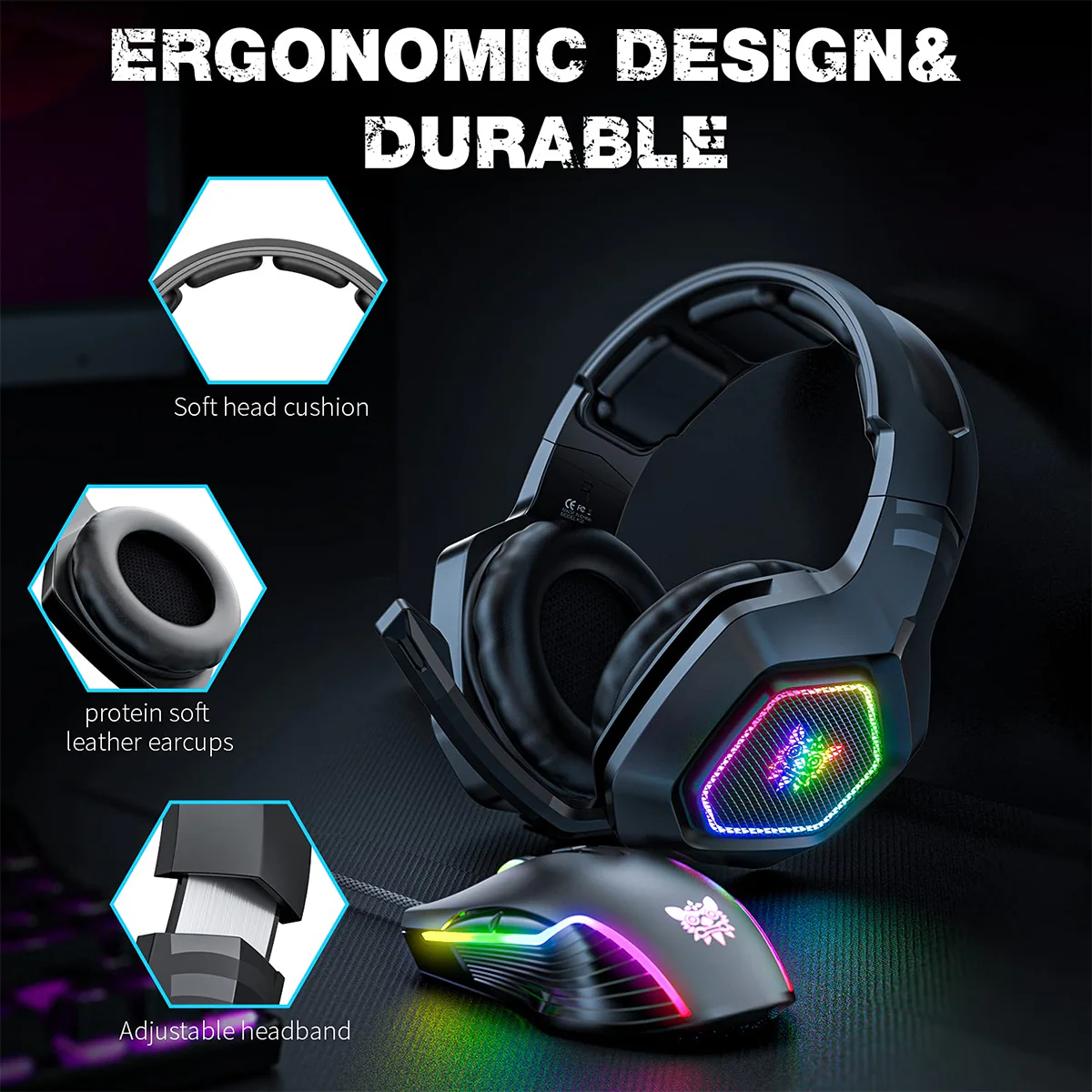 Onikuma K10 RGB 7.1 Wired Gaming Headset (Black) - Image 4