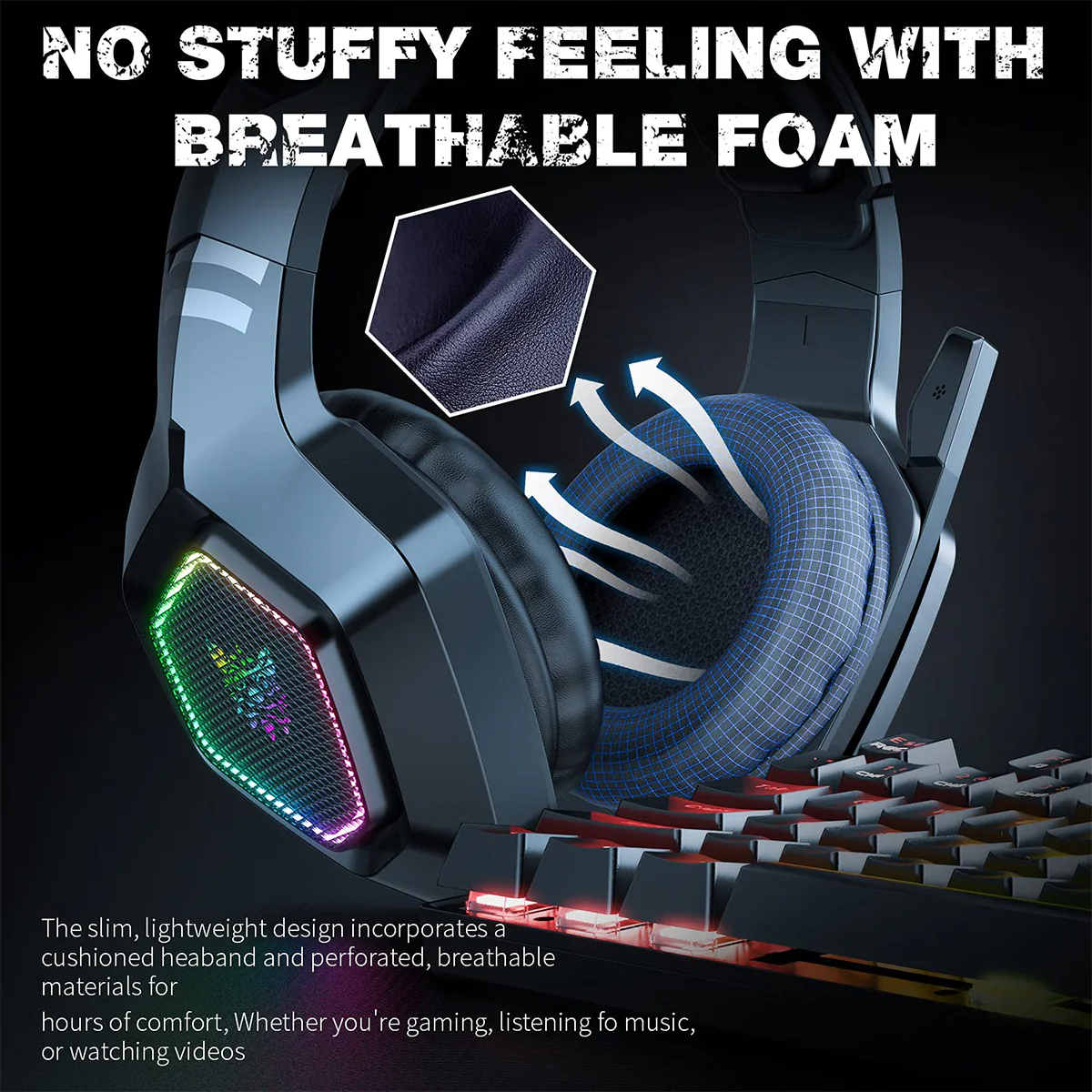 Onikuma K10 RGB 7.1 Wired Gaming Headset (Black) - Image 5