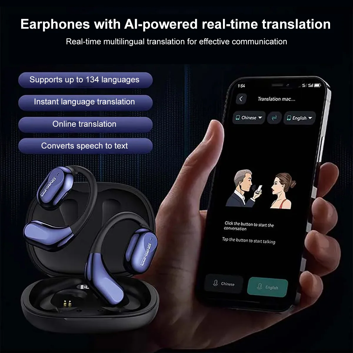 Onikuma T209 Wireless Earphones with Translation Function (Black) - Image 3