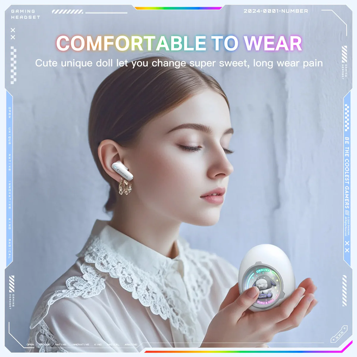 Onikuma T302 Wireless Earphones (Pink, White) - Image 13