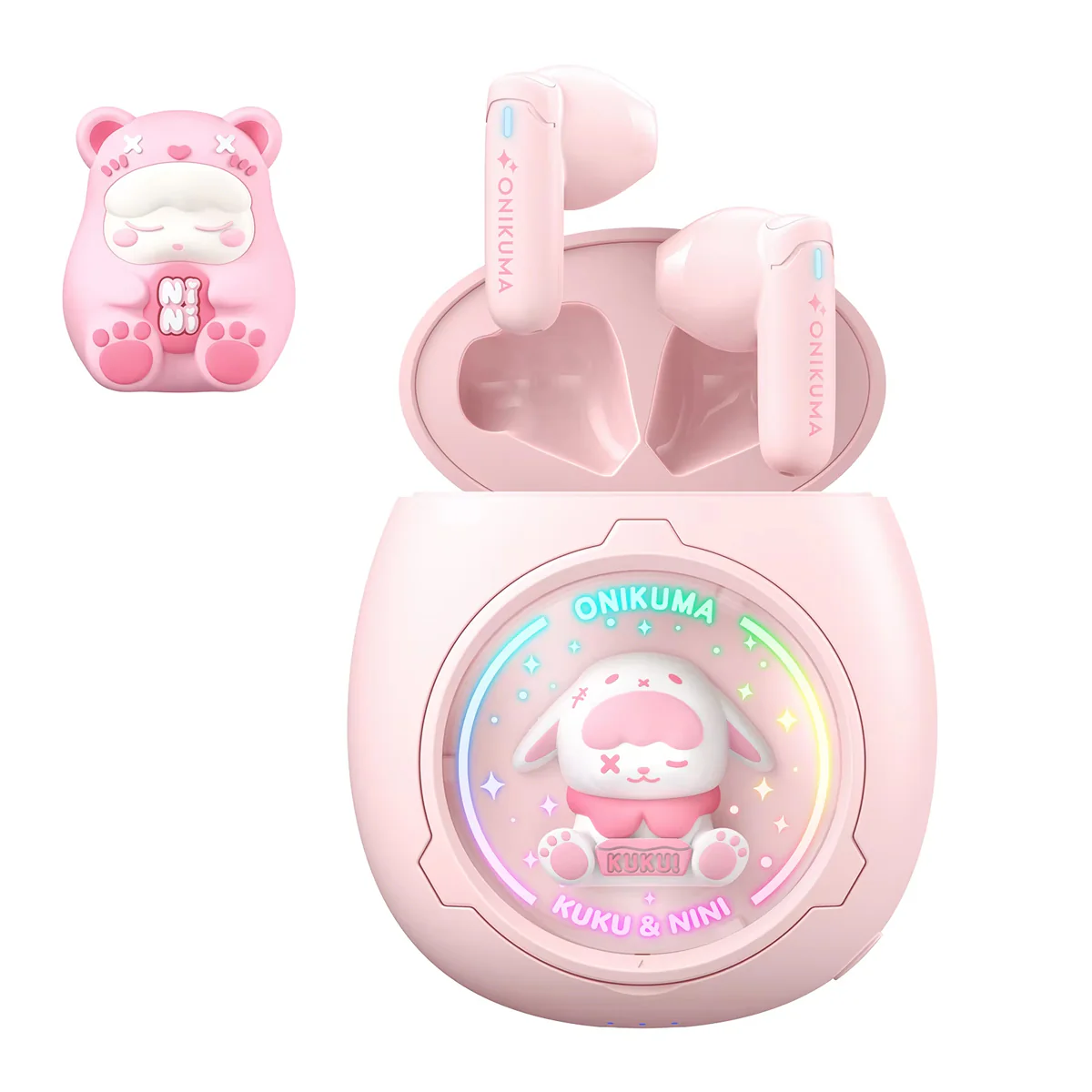 Onikuma T302 Wireless Earphones (Pink, White) - Image 2