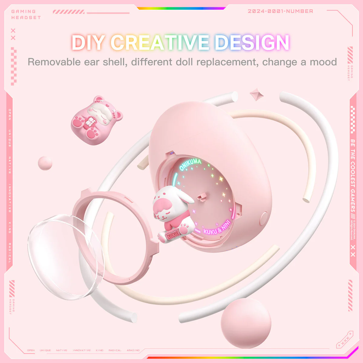 Onikuma T302 Wireless Earphones (Pink, White) - Image 5