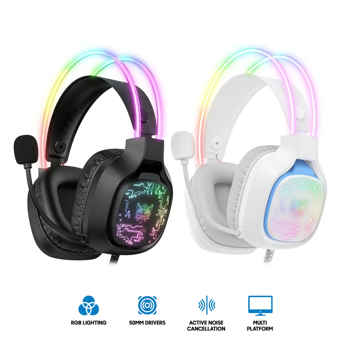 Onikuma X22 RGB Noise Cancellation Microphone Multi-Platform Gaming Headset (Black, White)