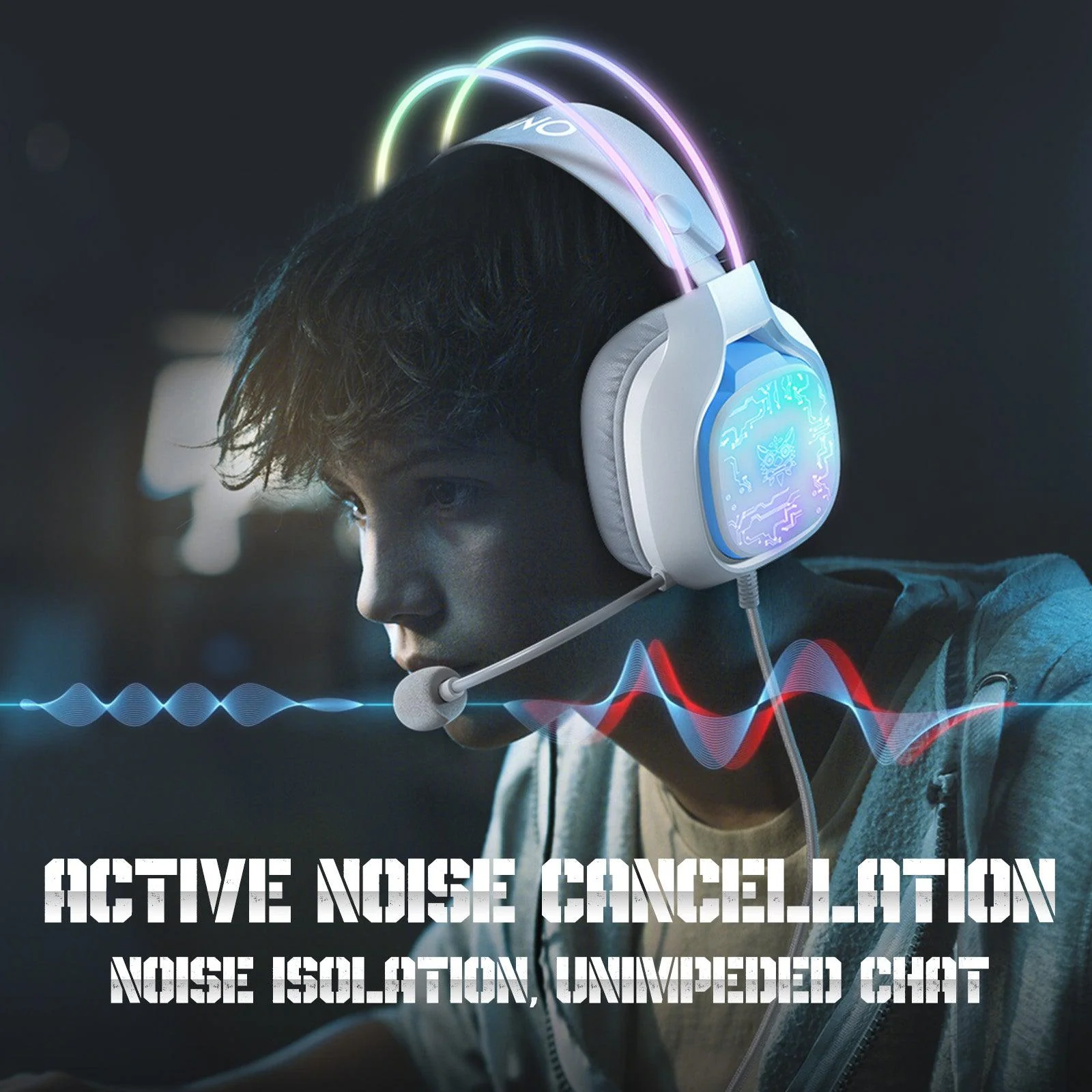 Onikuma X22 RGB Noise Cancellation Microphone Multi-Platform Gaming Headset (Black, White) - Image 11