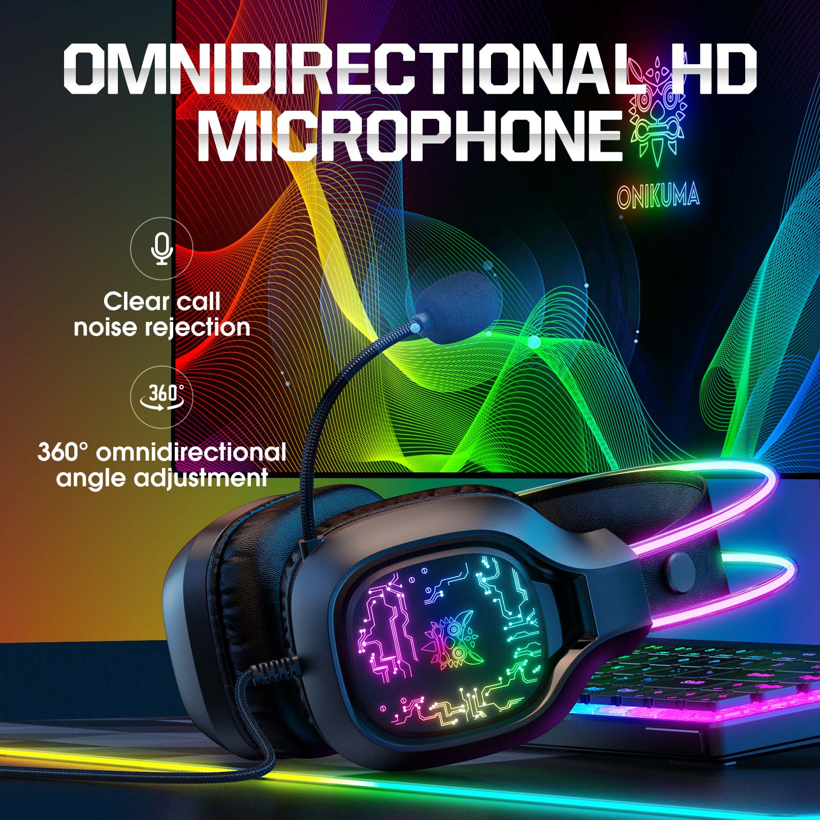 Onikuma X22 RGB Noise Cancellation Microphone Multi-Platform Gaming Headset (Black, White) - Image 4