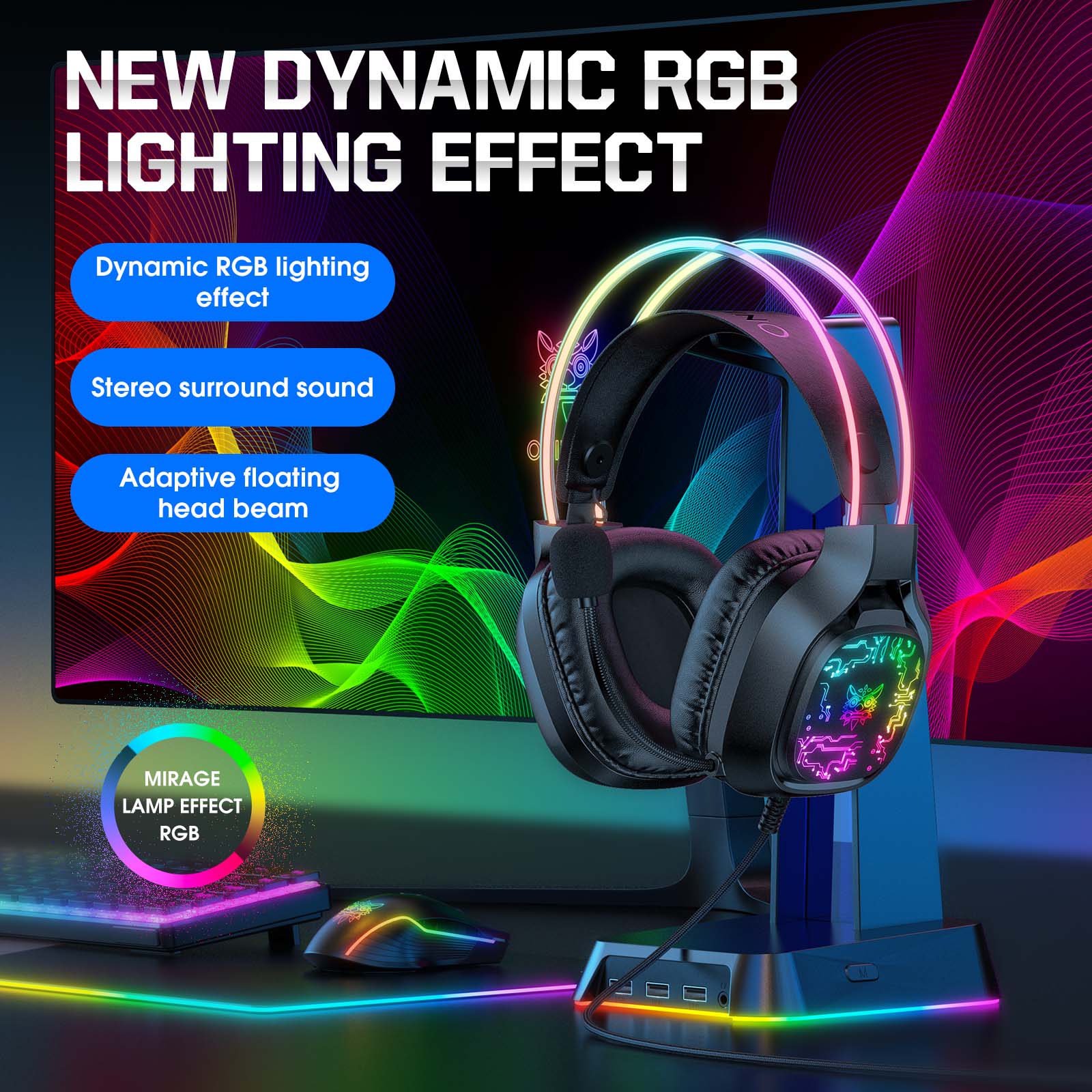 Onikuma X22 RGB Noise Cancellation Microphone Multi-Platform Gaming Headset (Black, White) - Image 5