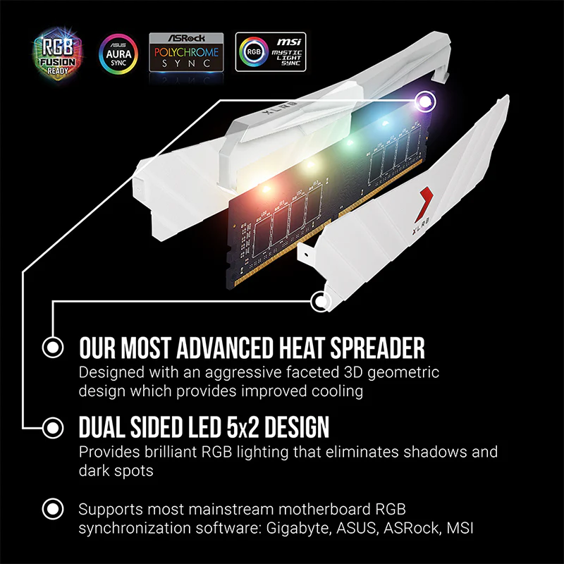 PNY XLR8 Gaming Epic-X RGB 16GB (2X8GB) DDR4 3200MHZ CL16 1.3V Desktop Memory (White) (MD16GK2D4320016XRGBW) - Image 8
