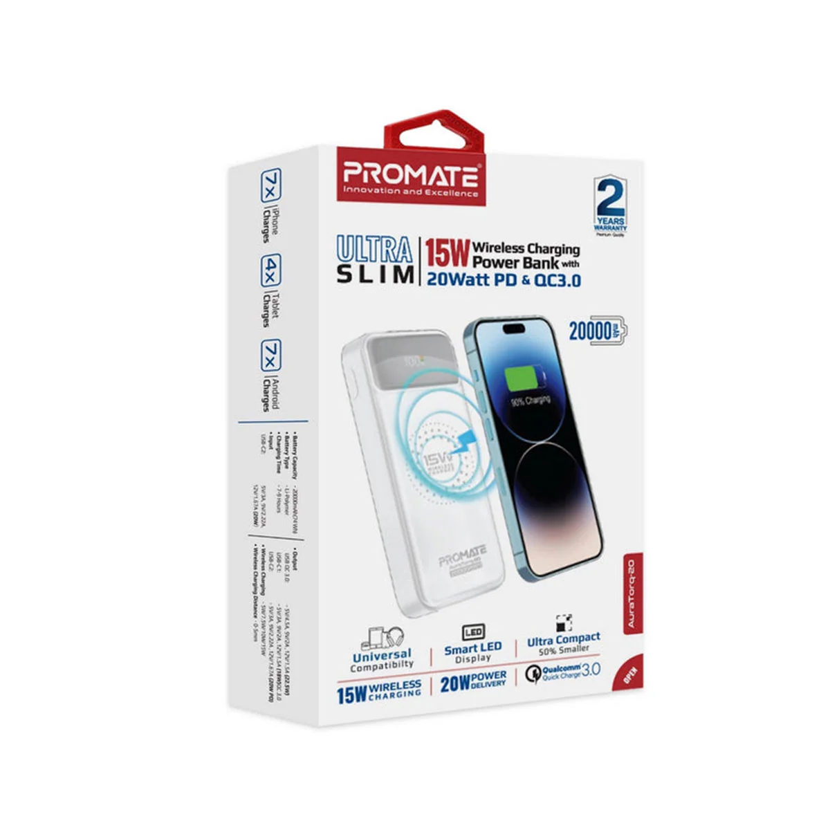 Promate Auratorq-20 20000mAH Ultra Slim 15W Wireless Charging Power Bank with 20W PD & Quck Charge 3.0 - Image 10
