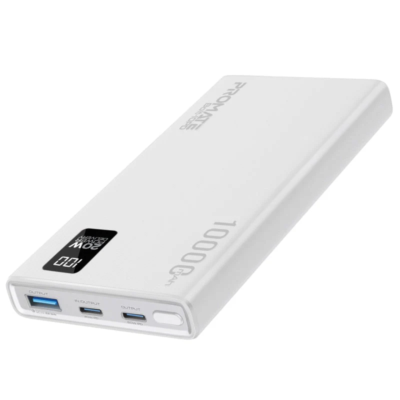 Promate Bolt-10PD 10000mAh Compact Smart Charging Power Bank with 20W PD Dual USB-C & 22.5W USB-A Ports (Black, Blue, White) - Image 11