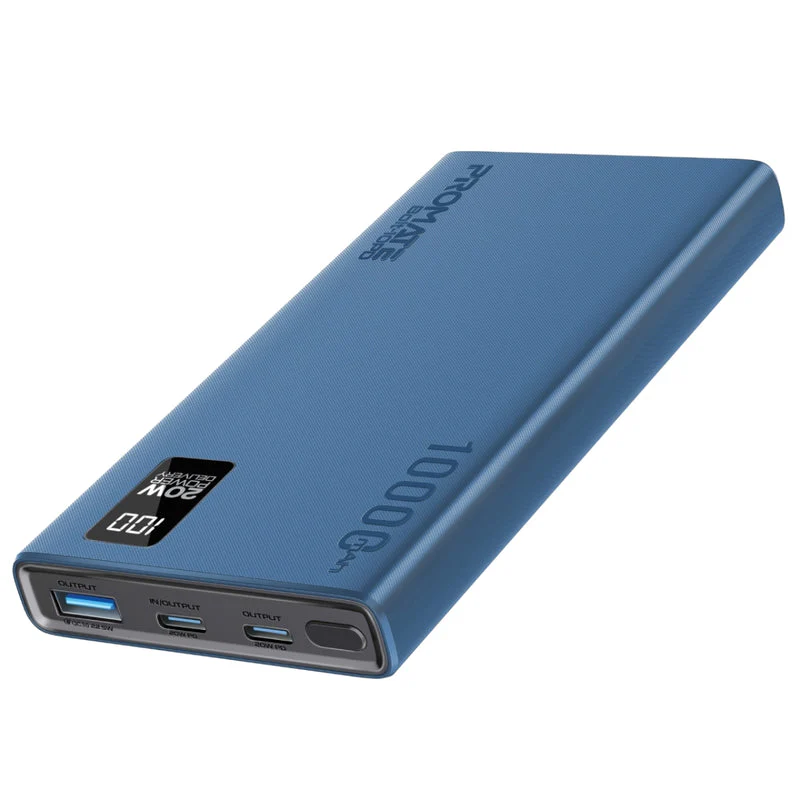 Promate Bolt-10PD 10000mAh Compact Smart Charging Power Bank with 20W PD Dual USB-C & 22.5W USB-A Ports (Black, Blue, White) - Image 13