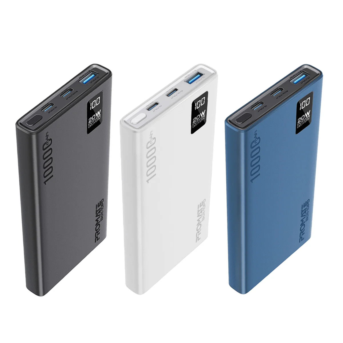 Promate Bolt-10PD 10000mAh Compact Smart Charging Power Bank with 20W PD Dual USB-C & 22.5W USB-A Ports (Black, Blue, White) - Image 15