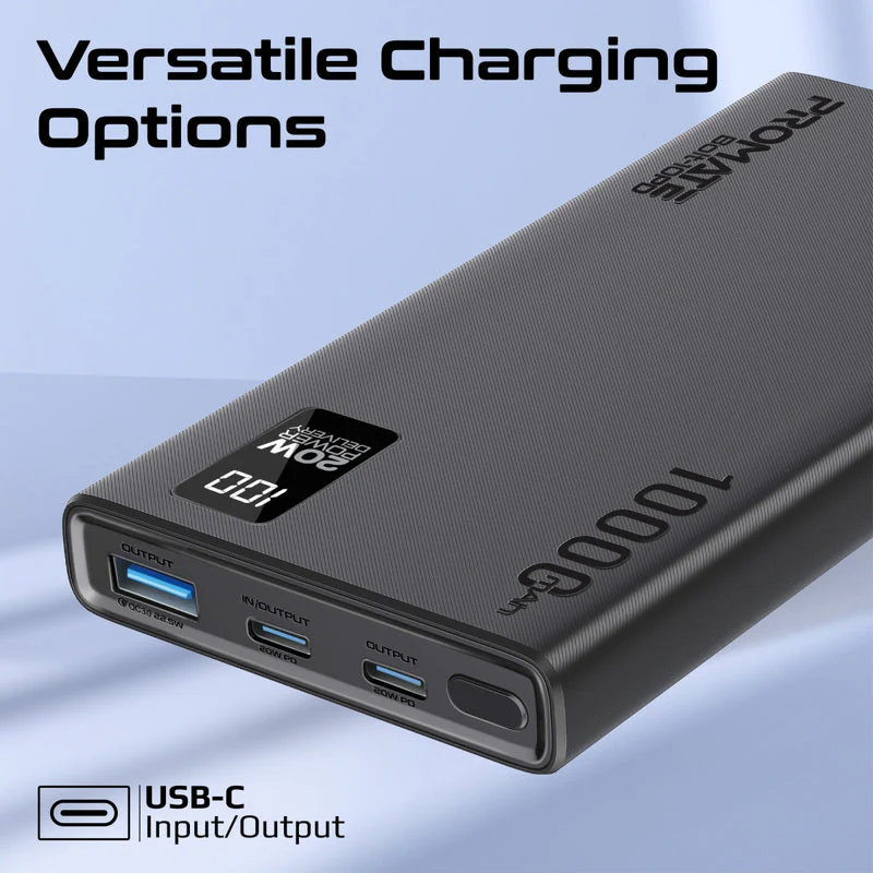 Promate Bolt-10PD 10000mAh Compact Smart Charging Power Bank with 20W PD Dual USB-C & 22.5W USB-A Ports (Black, Blue, White) - Image 4