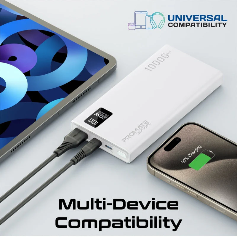 Promate Bolt-10PD 10000mAh Compact Smart Charging Power Bank with 20W PD Dual USB-C & 22.5W USB-A Ports (Black, Blue, White) - Image 8