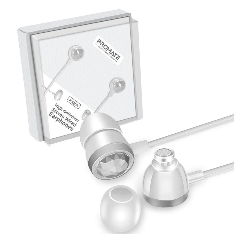 Promate INGOT High-Definition Stereo Wired Earphones (Silver) - Image 2