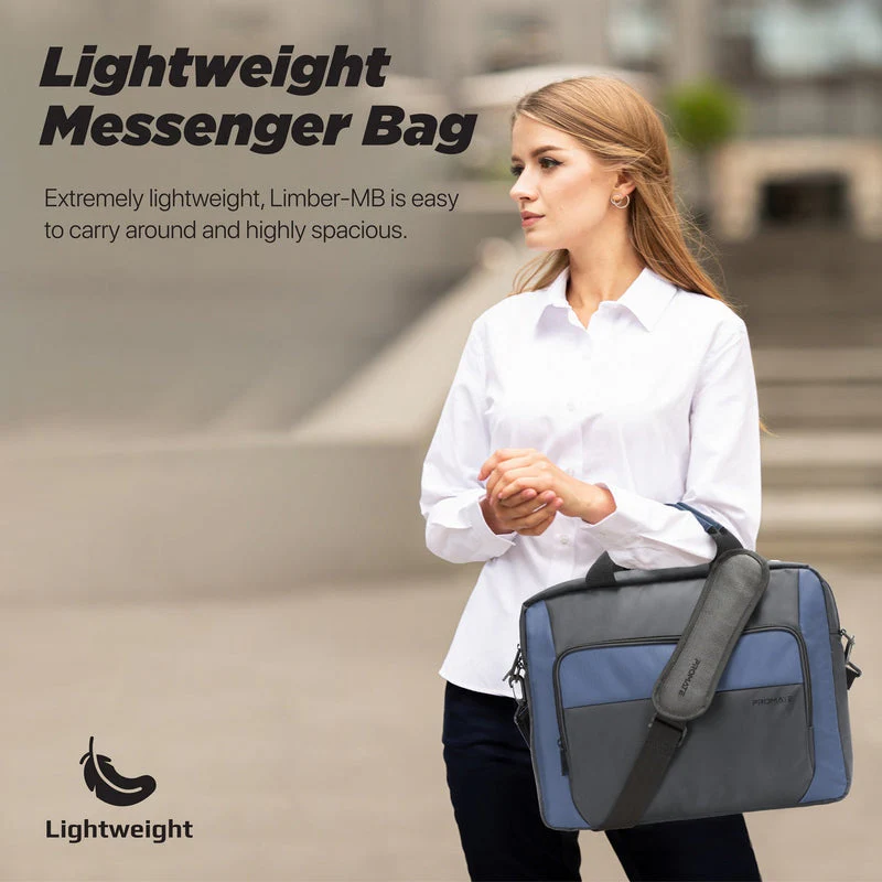 Promate Limber-MB 15.6" Large Capacity Messenger Bag Water Resistant With Multiple Compartments (Black) - Image 5