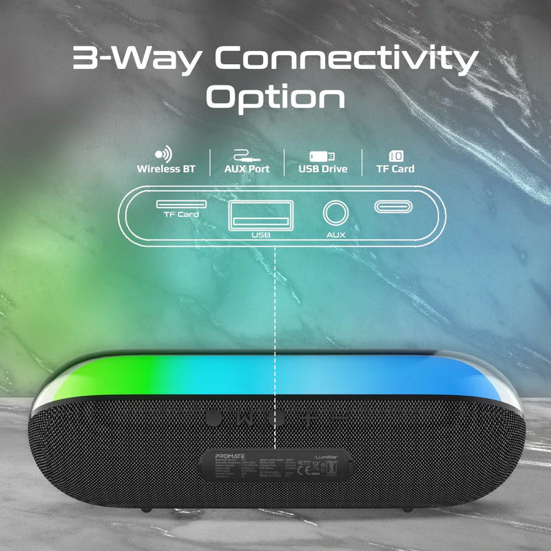 Promate LumiBar LumiSound High Fidelity True Wireless Bluetooth v5.3 Speaker - Image 6