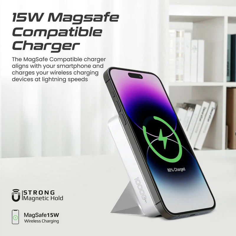 Promate Powermag-Trio 10000MAH Supercharge Magsafe Compatible And Apple Watch Wireless Charging Power Bank (Black, White) - Image 16