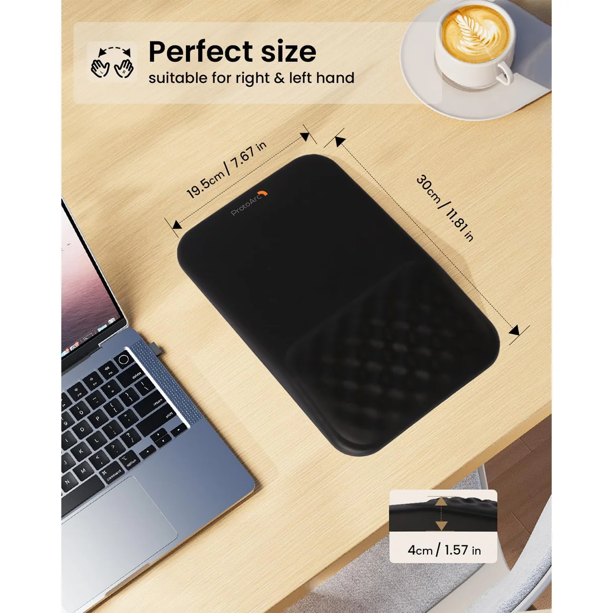 ProtoArc MP50 Ergonomic Mouse Pad with Wrist Rest (Black PU Leather) (CP016704) - Image 6