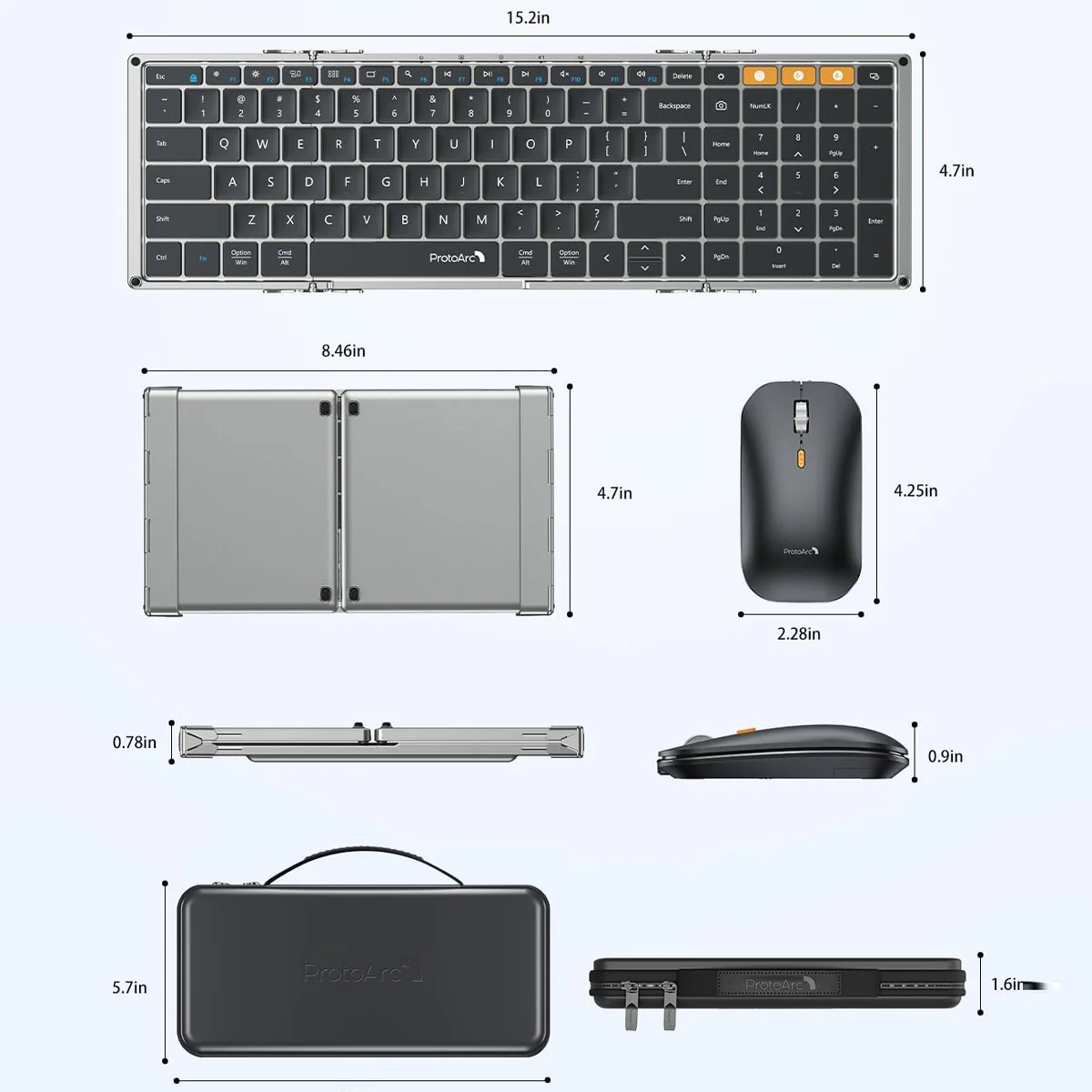 ProtoArc XKM01 Foldable Full-Size Wireless Keyboard and Mouse Combo (Black) (CP014041) - Image 9