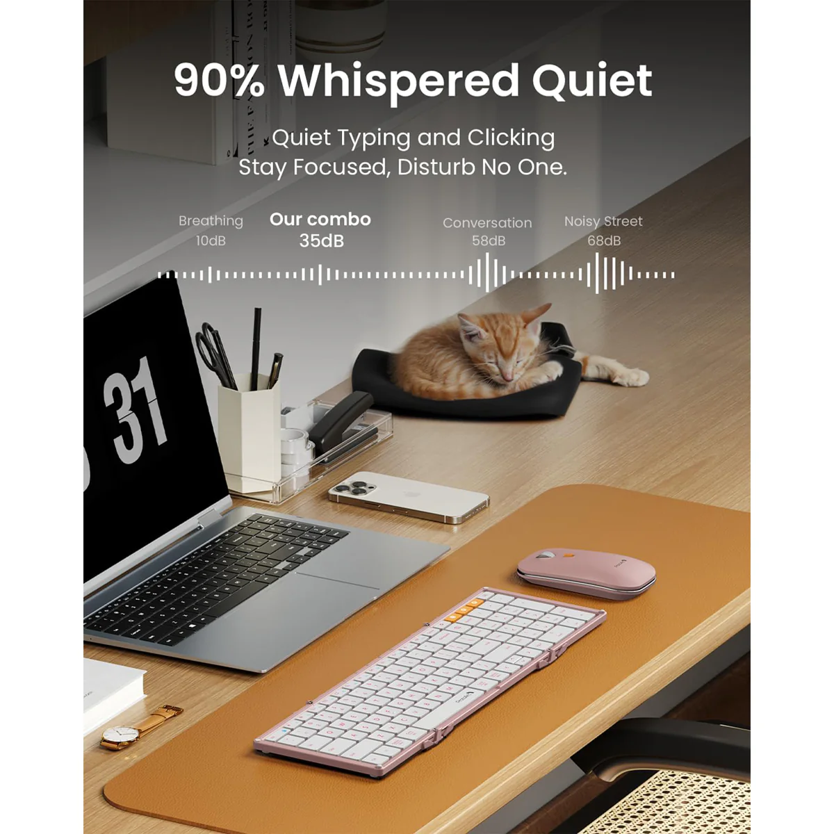 ProtoArc XKM01 Foldable Full-Size Wireless Keyboard and Mouse Combo (Pink) (CP016543) - Image 6