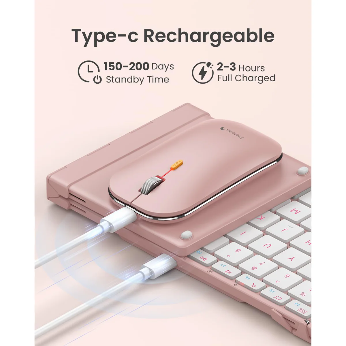 ProtoArc XKM01 Foldable Full-Size Wireless Keyboard and Mouse Combo (Pink) (CP016543) - Image 7