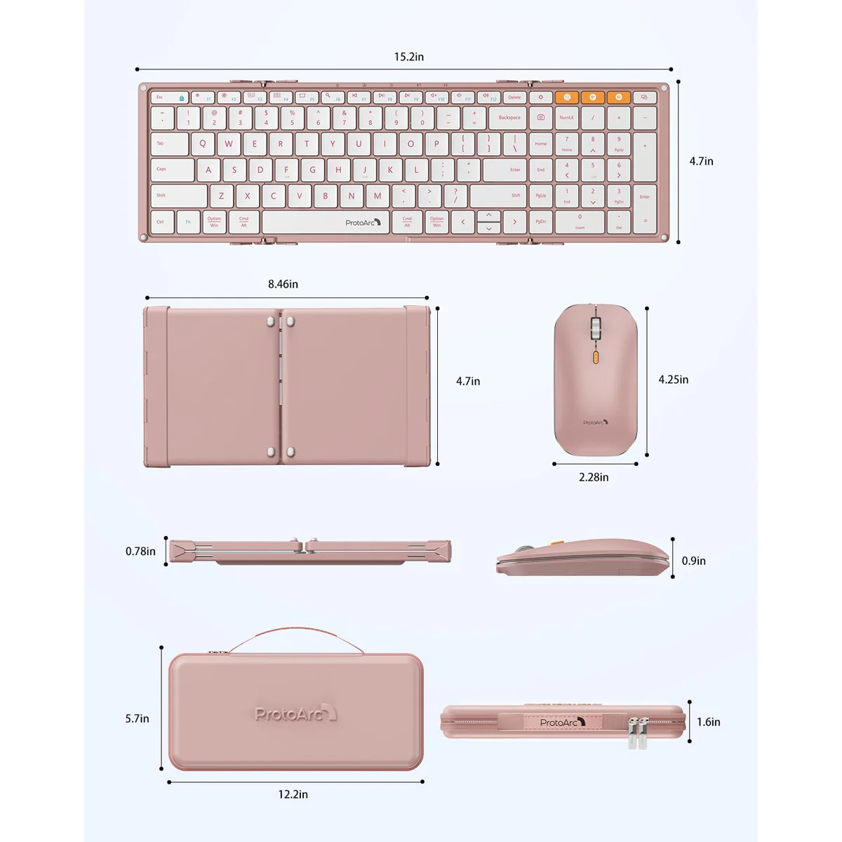 ProtoArc XKM01 Foldable Full-Size Wireless Keyboard and Mouse Combo (Pink) (CP016543) - Image 8