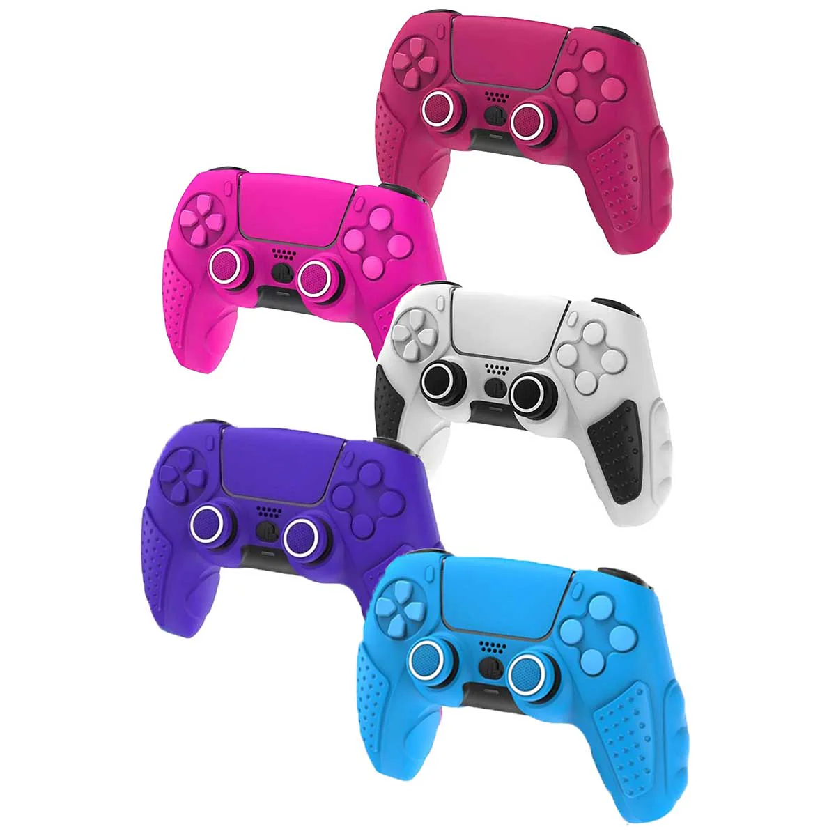 IINE Silicone Case With 2 Thumb Grip Caps For PS5 Controller (Red, Black & White, Pink, Blue, Purple)